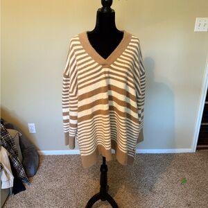 Ava & Viv V-Neck Sweater - Tan and Cream Stripes